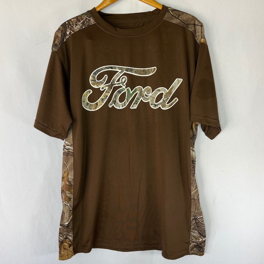 Ford Officially Licensed Brown Camouflage Graphic Crewneck Jersey T-Shirt